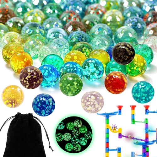 Benaton 20 Stück Murmeln Kinder, 16mm Kleine Glasmurmeln, 10 Farben Murmeln, Leuchtende Murmeln Glas, Leuchten Im Dunkeln Glasmurmeln, Dekoschalen Murmelspiel Glas, Glaskugeln im Dunkeln, glasmurmeln von Benaton