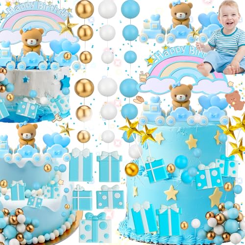 Benaton 32 Stücke Blau Teddybär Kuchen Dekoration Set, Bär Blau Zug Baby Bär Zug Geburtstagstorte Deko, Teddybär Taufe Tortendeko Junge Mädchen, Kuchen Dekoration Bär Babydusche, Für Geburtstag Party Benaton 32 Stücke Blau Teddybär Kuchen Dekoration Set, Bär Blau Zug Baby Bär Zug Geburtstagstorte Deko, Teddybär Taufe Tortendeko Junge Mädchen, Kuchen Dekoration Bär Babydusche, Für Geburtstag Party von Benaton