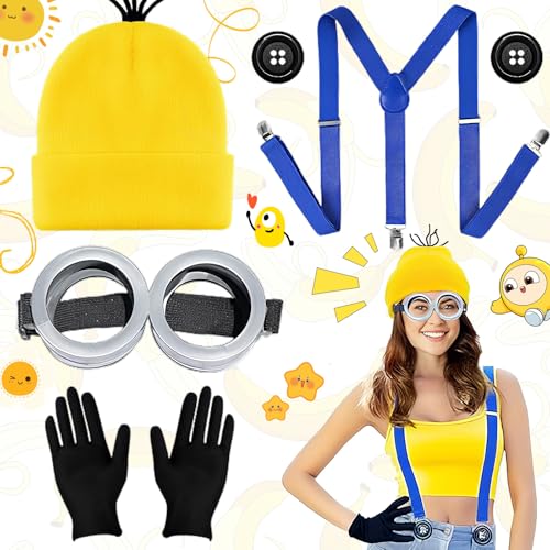 Benaton 5 Stück Gelbes Kostüm Set Für Cosplay, Minion Kostüm, Halloween Kostüm Kinder Erwachsener Enthalten Brille Mütze Handschuhe Knöpfe, Gelbes Film Kostüm Erwachsene Für Karneval Cosplay Benaton 5 Stück Gelbes Kostüm Set Für Cosplay, Minion Kostüm, Halloween Kostüm Kinder Erwachsener Enthalten Brille Mütze Handschuhe Knöpfe, Gelbes Film Kostüm Erwachsene Für Karneval Cosplay von Benaton