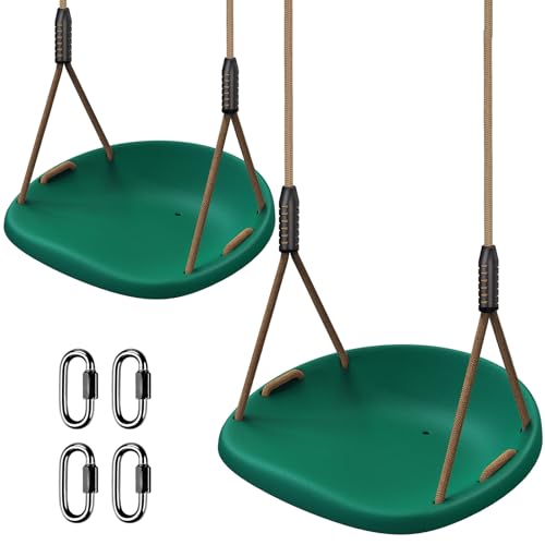 BeneLabel 2er Schaukel Kinder, Indoor Outdoor Babyschaukel Hartgummi Schaukelsitz Spielplatz Gartenschaukel Breit Schaukelbrett mit Verstellbar 150-200cm Seil für Teens/Erwachsene, Grün Gewölbte/272kg von BeneLabel