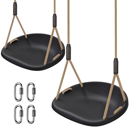 BeneLabel 2er Schaukel Kinder,Indoor Outdoor Babyschaukel Hartgummi Schaukelsitz Spielplatz Gartenschaukel Breit Schaukelbrett mit Verstellbar 150-200cm Seil für Teen/Erwachsene,Schwarz Gewölbte/272kg von BeneLabel