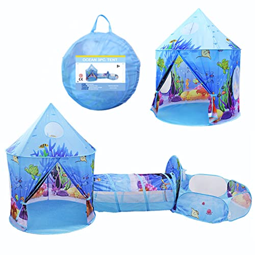 Benebomo 3 in 1 spielzelt mit Tunnel, kinderzelt mit Tunnel,Blue Ocean Kinderzelt,krabbeltunnel mit Zelt, großes Gartenspielhauszelt,Mädchen drinnen und draußen von Benebomo