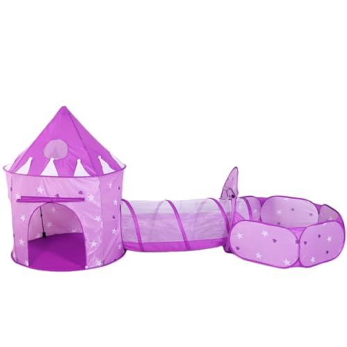 Benebomo 3-in-1 Kinder Spielzelt Set mit Tunnel, Prinzessinnen-Schloss und Bällebad, Lila mit Sternen, Pop-Up Spielhaus von Benebomo