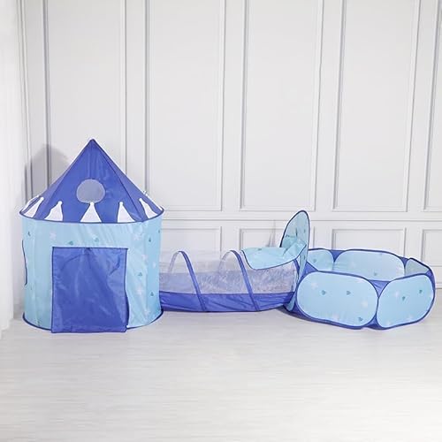 Benebomo 3-in-1 Kinder Spielzelt Set mit Tunnel und Bällebad, Prinzenschloss Design, Blau, Pop-Up Spielhaus für Drinnen von Benebomo