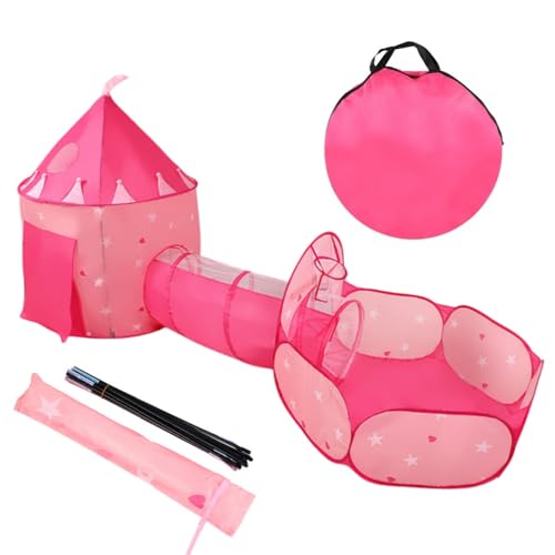 Benebomo 3-in-1 Kinder Spielzelt mit Tunnel, Pink, Prinzessin-Design mit Sternen, Pop-Up Zelt Set mit Tragetasche von Benebomo