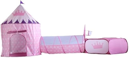 Benebomo 3-in-1 Prinzessin Spielzelt mit Tunnel für Kinder, Rosa mit Kronen-Design, Kinderspielhaus mit Aufbewahrungstasche von Benebomo