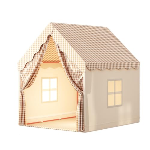 Benebomo Kinderzelt für drinnen,Kinderspielhaus mit Gingham-Muster, Beige und Weiß, Indoor Spielzelt mit Vorhängen, Spielhaus von Benebomo