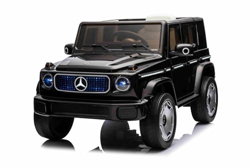 Elektrisches Kinderfahrzeug Mercedes EQG 12V, schwarz, LED-beleuchtete Karosserieteile, funktionierende Front- und Rücklichter, 2,4 GHz Fernbedienung, USB/AUX-Eingang, Lithium-Akku, 2 x 35W Motor von Beneo Motors