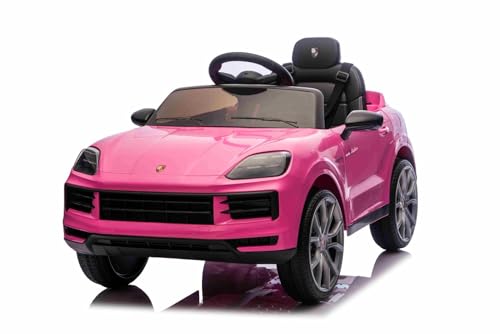 Elektrisches Ride-On Auto Porsche Cayenne 12V mit Hinterradantrieb – Lizenzmodell (Einzelsitz), rosa, Lithium-Batterie, breiter Sitz, gefederte Achsen, 2,4 GHz Fernbedienung, LED-Leuchten von Beneo Motors