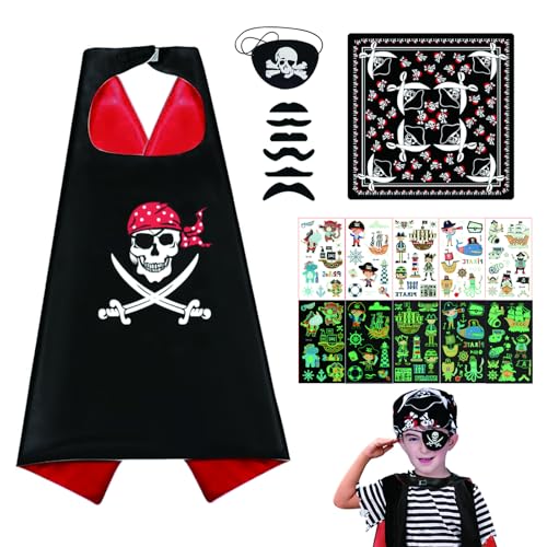 14 Pcs Piratenkostüm Kinder Piraten Kostüm Umhang Zubehör mit Piraten Bandana Augenklappe Tattoo Aufkleber Bärte Piraten Cosplay Umhang Cape für Jungen Piratenpartys Halloween Karneval Rollenspiel 14 Pcs Piratenkostüm Kinder Piraten Kostüm Umhang Zubehör mit Piraten Bandana Augenklappe Tattoo Aufkleber Bärte Piraten Cosplay Umhang Cape für Jungen Piratenpartys Halloween Karneval Rollenspiel von Beneony