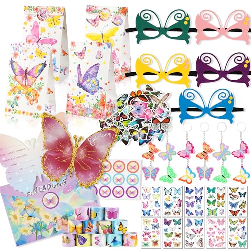 Beneony 162 STK. Schmetterling Mitgebsel Kindergeburtstag Papiertüten Einladungskarten Kindergeburtstag Mädchen Mask Schnapparmband Schlüsselanhänger Tattoos Aufkleber für Geburtstag Party Mädchen Beneony 162 STK. Schmetterling Mitgebsel Kindergeburtstag Papiertüten Einladungskarten Kindergeburtstag Mädchen Mask Schnapparmband Schlüsselanhänger Tattoos Aufkleber für Geburtstag Party Mädchen von Beneony