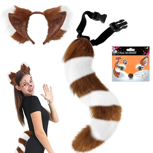 Beneony Fuchs Kunstpelz Schwanz mit Kunstfell Fuchsohren Haarreif Gesicht Aufkleber Halloween Fasching Karneval Masquerade Cosplay Kostüm für Damen Mädchen Beneony Fuchs Kunstpelz Schwanz mit Kunstfell Fuchsohren Haarreif Gesicht Aufkleber Halloween Fasching Karneval Masquerade Cosplay Kostüm für Damen Mädchen von Beneony