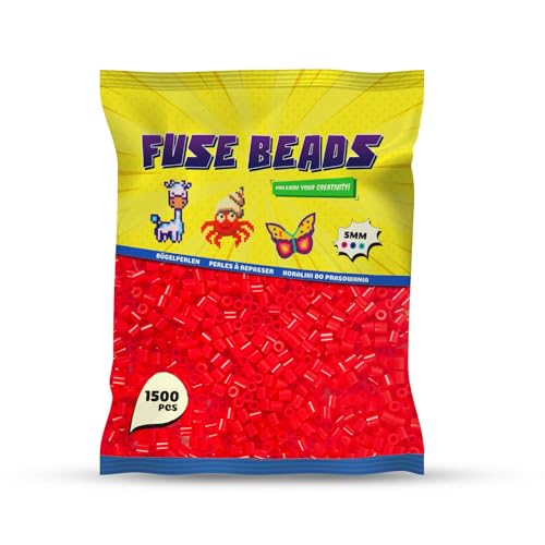 Benny Beads Bügelperlen 1500 Stück, Midi-Größe 5mm, Kreatives Bastelzubehör DIY Fuse Beads (Rot) von Benny Beads
