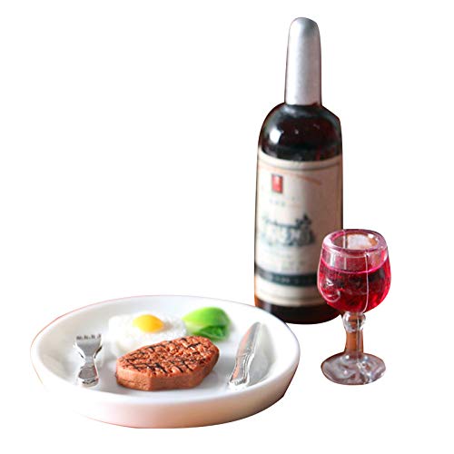 Puppenhaus Dekoration Zubehör, Puppenhaus Möbel, Maßstab 1:12 Puppenhaus Mini Rotwein Steak-Set Miniaturküche Simulation Dekor Puppenhaus Dekoration Zubehör, Puppenhaus Möbel, Maßstab 1:12 Puppenhaus Mini Rotwein Steak-Set Miniaturküche Simulation Dekor von Benoon