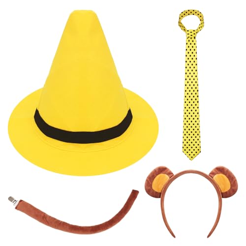 Benwanfee Halloween-Paar-Kostüm-Set für Erwachsene, gelbes Kostüm mit Derby-Hut, schwarze Punkte, Krawatte, Affe, Stirnband und Schwanz, für Halloween, Verkleidungszubehör, 4-teilig Benwanfee Halloween-Paar-Kostüm-Set für Erwachsene, gelbes Kostüm mit Derby-Hut, schwarze Punkte, Krawatte, Affe, Stirnband und Schwanz, für Halloween, Verkleidungszubehör, 4-teilig von Benwanfee