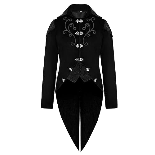 Beokeuioe Gothic Mittelalter Kleidung Viktorianischen Uniform Herren Steampunk Frack Mantel Langarm Smoking Jacke Gehrock Halloween Kostüm Für Karneval Fasching Vampir Cosplay von Beokeuioe