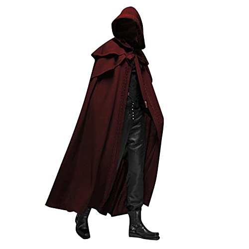 Beokeuioe Vampir Cape Umhang Mittelalter Herren, Umhang mit Kapuze, Renaissance Vampirumhang Mantel Cloak Trenchcoat Erwachsene Cosplay Uniform Fasching Halloween Karneval Kostüm von Beokeuioe