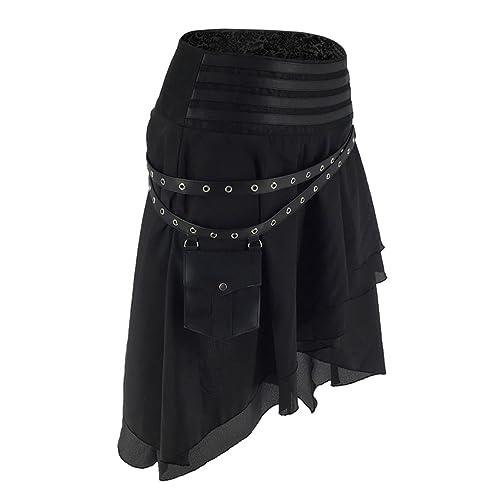 Beokeuioe Viktorianischer Steampunk Rock mit Mittelalter Tasche Piratin rock Gothic Cosplay Damen Renaissance Rock Damen Röcke Punk Irregular Kleid von Beokeuioe