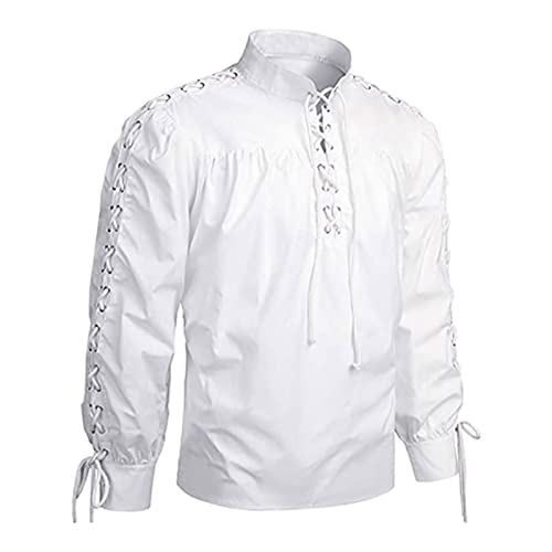 Wikinger Bekleidung Herren Piratenhemd Retro Renaissance Gothic Viktorianisch Karneval Halloween Kostüm Steampunk Langarmhemd Jabot Kragen Mittelalter hemden von Beokeuioe