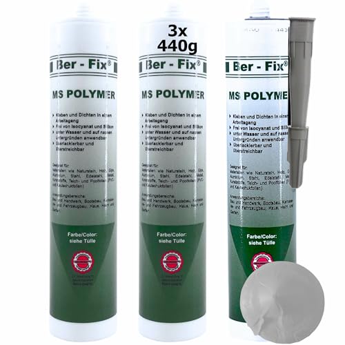 Ber-Fix 3x MS Polymer Kleber Beton-Grau 440g – Kraftvoller Steinkleber für Montage & Sanierung, wetterfest & elastisch von Ber-Fix