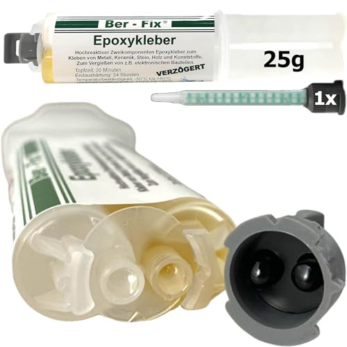 Ber-Fix 25g 2K Epoxidharzkleber - 30 Min Härter, 1 Spitze - Für Kunststoff, Keramik, Beton, Stein & Metall - Echter 2 Komponenten Kleber von Ber-Fix