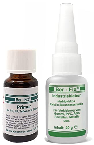 Ber-Fix Kunststoffkleber-Set M: Starker Sekundenkleber mit Primer - Ideal für PP, PE, PTFE, Teflon, HDPE, Silikon - Vielseitig für Holz, Metall, ABS, GFK, Porzellan Ber-Fix Kunststoffkleber-Set M: Starker Sekundenkleber mit Primer - Ideal für PP, PE, PTFE, Teflon, HDPE, Silikon - Vielseitig für Holz, Metall, ABS, GFK, Porzellan von Ber-Fix