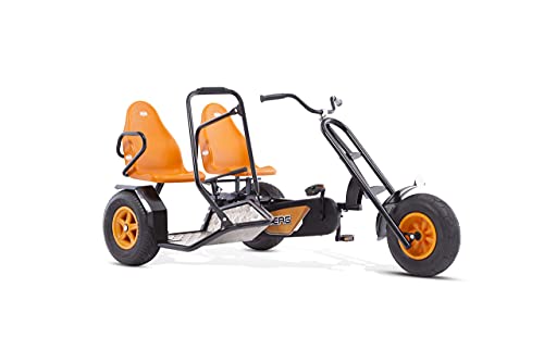 BERG Zweisitzer Pedal-Gokart, Abnehmbarer Beifahrersitz, Für Kinder und Erwachsene ab 5 Jahren, Bis 100 kg, Duo Chopper, Orange/Schwarz von Berg