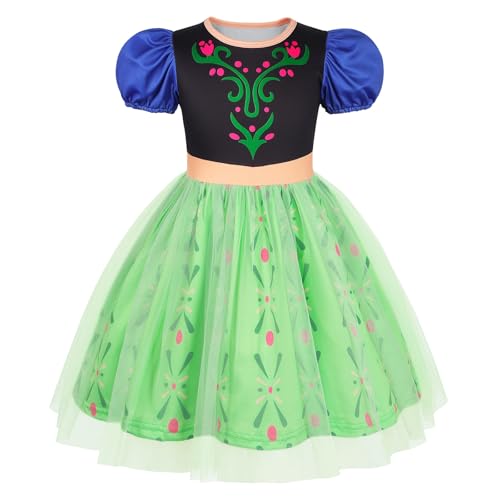 Berich Anna Prinzessinnenkostüme für Mädchen, Kinderkostüm, Geburtstagsparty, Outfits, Halloween, Weihnachtsgeschenke, Weltbuchtagskostüme für Mädchen, Anna-Kostüm, 4–5 Jahre (Grün, 120) von Berich