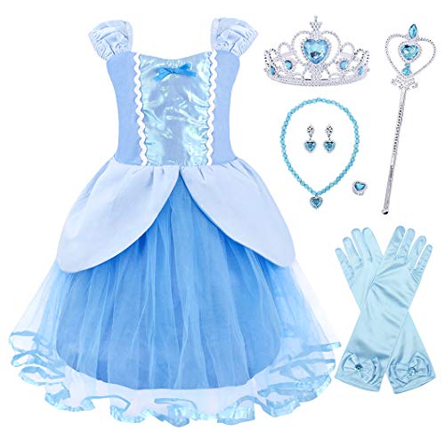 Berich Aschenputtel-Kleid mit Zauberstab, Prinzessinnenkostüme für Mädchen, Halloween-Outfit, Weihnachtsgeschenke, Aschenputtel-Kostüm, Prinzessinnenkleid, 3–4 Jahre (Blau, 120) von Berich