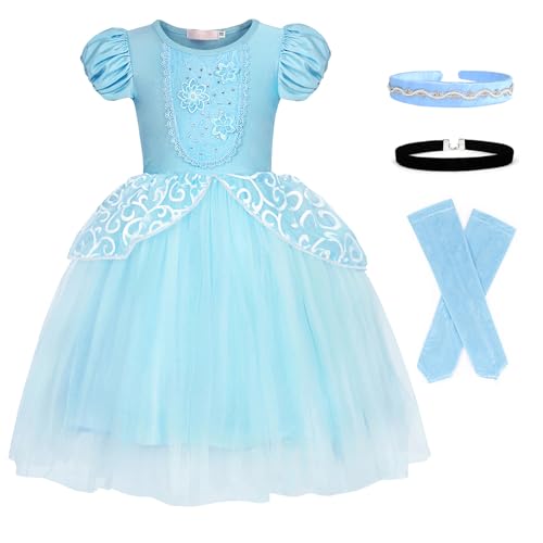 Berich Aschenputtel-Kostüm für Kinder, mit Stirnband, Prinzessinnenkostüme für Mädchen, 7–8 Jahre (Blau, 140) von Berich