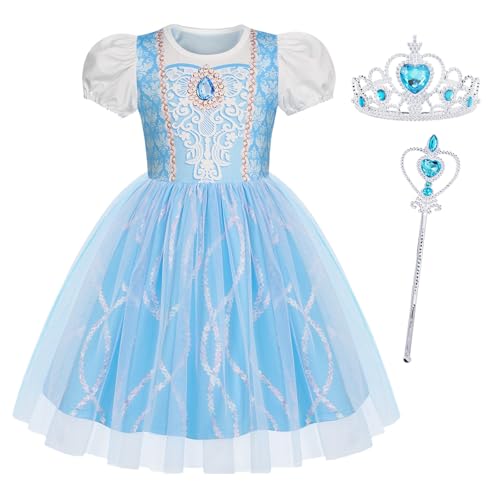 Berich Aschenputtel-Kostüm mit Krone, Prinzessinnen-Kostüm für Mädchen, Prinzessinnen-Kostüm, Halloween, Weihnachtsgeschenke, Aschenputtel-Kleid, 2–3 Jahre (Blau, 100) von Berich