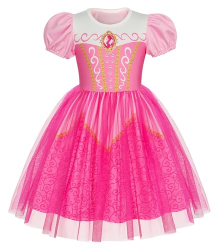 Berich Aurora Verkleiden sich für Mädchen, Prinzessinnenkostüme für Mädchen, Halloween-Outfits, Weihnachtsgeschenke, Weltbuchtag, Dornröschen, Kostüm, 4–5 Jahre (Rosa, 120) von Berich