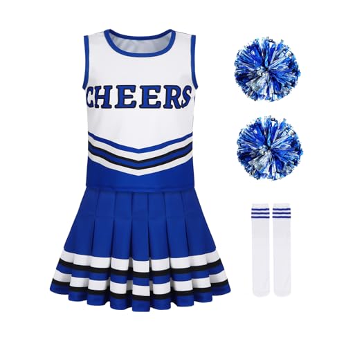 Berich Cheerleader-Kostüm-Set für Mädchen, mit Pompons, Socken, Kinder-Kostüme, Cheerleader-Uniform, Halloween, Kostüm, Cheerleader-Outfit, Blau, 5–6 Jahre, 120 Jahre Berich Cheerleader-Kostüm-Set für Mädchen, mit Pompons, Socken, Kinder-Kostüme, Cheerleader-Uniform, Halloween, Kostüm, Cheerleader-Outfit, Blau, 5–6 Jahre, 120 Jahre von Berich