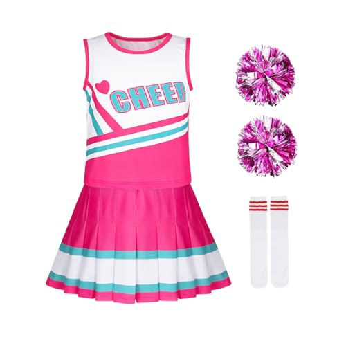 Berich Cheerleader-Kostüm für Mädchen mit Pompons, Socken, Kinder-Kostüme, Cheerleader-Uniform, Halloween, Kostüm, Cheerleader-Outfit, Kinder, Rosa, 8–9 Jahre, 140 Jahre Berich Cheerleader-Kostüm für Mädchen mit Pompons, Socken, Kinder-Kostüme, Cheerleader-Uniform, Halloween, Kostüm, Cheerleader-Outfit, Kinder, Rosa, 8–9 Jahre, 140 Jahre von Berich