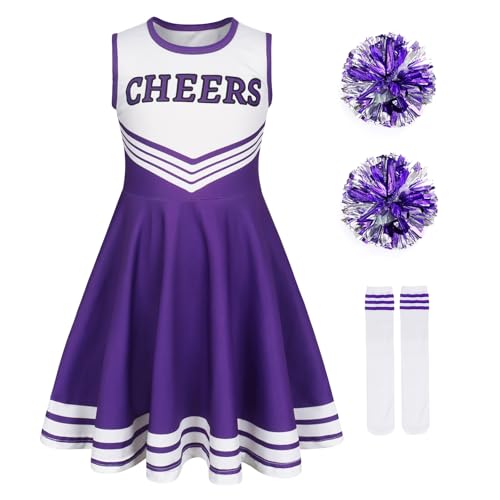 Berich Cheerleader-Outfit für Kinder, verkleiden sich mit Pompons, Socken, Prinzessinnen-Kostüme für Mädchen, Halloween-Uniform, Therm-Partykleidung, Mädchen, Cheerleader-Kostüm, Lila, 10–11 Jahre Berich Cheerleader-Outfit für Kinder, verkleiden sich mit Pompons, Socken, Prinzessinnen-Kostüme für Mädchen, Halloween-Uniform, Therm-Partykleidung, Mädchen, Cheerleader-Kostüm, Lila, 10–11 Jahre von Berich