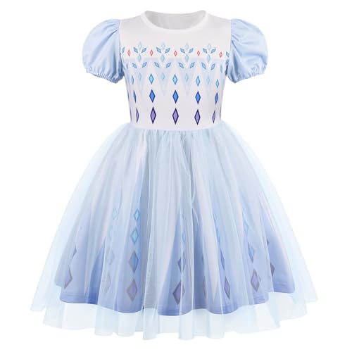 Berich Elsa Kostüm für Mädchen, Prinzessinnenkostüme für Mädchen, Halloween, Geburtstag, Weihnachtsgeschenke, Elsa-Kostüm, 5–6 Jahre (Weiß, 130) von Berich