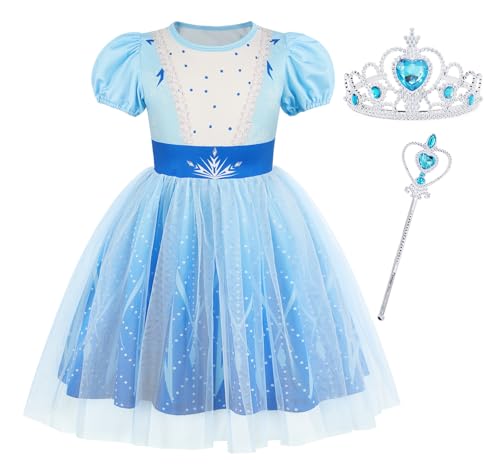 Berich Elsa Prinzessinnenkostüme für Mädchen, Geburtstags-Outfits, Halloween, Weihnachtsgeschenke, Prinzessinnen-Kostüm für Mädchen von 9–10 Jahren (Blau, 150) von Berich