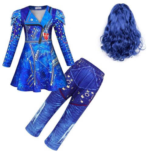 Berich Evie Nachkommen-Kostüm mit Hose, Nachkommen, Kostüm, Mädchen, Verkleidung, Kinder, Halloween, Weihnachten, Rollenspiel, Mottoparty, Outfit, Evie, 5–6 Jahre (Blau, 120) von Berich