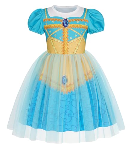 Berich Jasmin-Kostüm für Mädchen, Prinzessinnenkostüme für Mädchen, Halloween-Outfits, Weihnachtsgeschenke, Weltbuchtag, Jasmin-Kostüm, 2–3 Jahre (Türkis, 100) von Berich