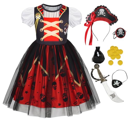 Berich Piratenkostüm für Kinder, Mädchen, verkleiden sich mit Augenklappe, Hut, Schwert, Münzen, Halloween-Therm-Party-Outfit, Weltbuchtag, Kostüme für Mädchen, Piraten-Outfit, 3–4 Jahre (Rot, 110) Berich Piratenkostüm für Kinder, Mädchen, verkleiden sich mit Augenklappe, Hut, Schwert, Münzen, Halloween-Therm-Party-Outfit, Weltbuchtag, Kostüme für Mädchen, Piraten-Outfit, 3–4 Jahre (Rot, 110) von Berich