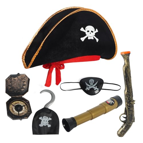 Berich Piratenkostüm für Kinder, Piraten-Zubehör, inklusive Piratenhut, Augenklappe, Roggenmaske, Kompass, Teleskop, Spielzeug-Pistole für Kinder, Cosplay-Spielzeug, Einheitsgröße Berich Piratenkostüm für Kinder, Piraten-Zubehör, inklusive Piratenhut, Augenklappe, Roggenmaske, Kompass, Teleskop, Spielzeug-Pistole für Kinder, Cosplay-Spielzeug, Einheitsgröße von Berich