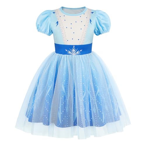 Berich Prinzessin Elsa Kleid, Prinzessinnenkostüme für Mädchen, Halloween, Geburtstag, Outfits, Weihnachtsgeschenke, Elsa, Verkleiden sich für Mädchen von 5–6 Jahren (Blau, 130) von Berich