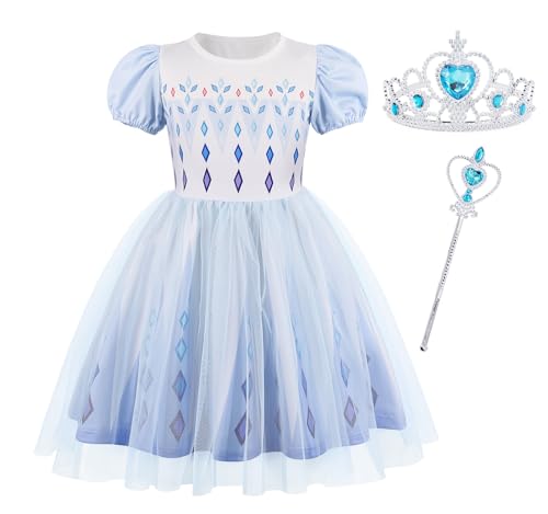 Berich Prinzessin Elsa Kostüm für Mädchen, Halloween, Geburtstag, Weihnachtsgeschenk, Elsa-Kostüm, 5–6 Jahre (Weiß, 130) von Berich