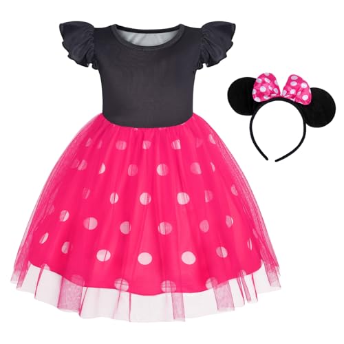 Berich Prinzessinnenkostüme für Mädchen, gepunktetes Kleid, Geburtstag, Halloween, Welttag des Buches, Kostüme für Mädchen, Prinzessinnenkleid, 5–6 Jahre (Rose, 140) von Berich