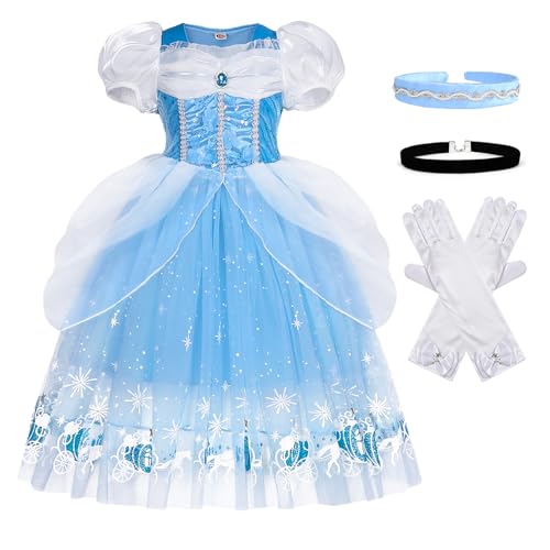 Berich Prinzessinnenkostüme für Mädchen, verkleiden sich mit schwarzem Choker, Aschenputtel-Kostüm, 7–8 Jahre (140) von Berich