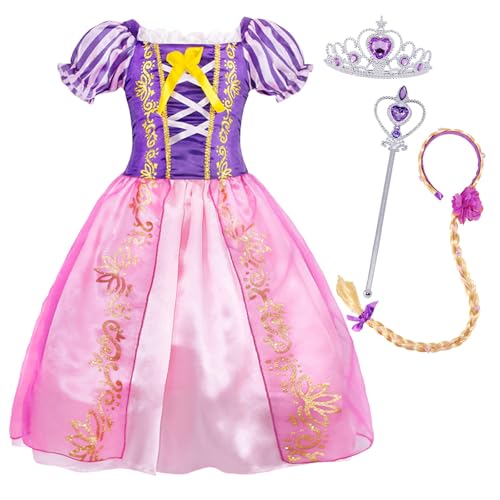 Berich Rapunzel-Kostüm, Prinzessinnenkleid mit 3-teiligem Rapunzel-Kostüm, Kindergeburtstag, Halloween-Outfit, Weihnachtsgeschenke, Prinzessinnenkostüme für Mädchen von 3–4 Jahren (lila, 120) von Berich