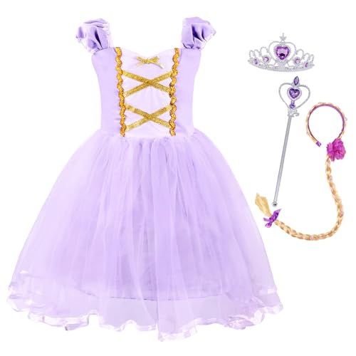 Berich Rapunzel-Kostüm mit 3-teiligem Prinzessinnen-Kostüm für Mädchen, Halloween-Outfit, Weihnachtsgeschenke, Rapunzel, Verkleidung, 4–5 Jahre (Lila, 130) von Berich