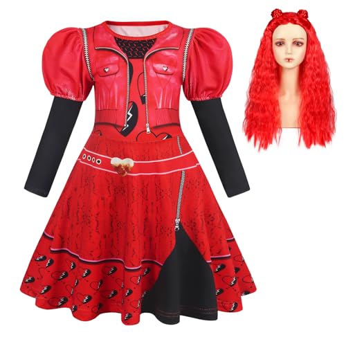 Berich Rotes Kostüm von Nachkommen für Mädchen, Nachkommen-Kostüm, Halloween, Weihnachten, Rollenspiel, Outfits, Geburtstagsparty, Welttag des Buches, Verkleidung, Prinzessin, Rot, 3–4 Jahre (Rot, Berich Rotes Kostüm von Nachkommen für Mädchen, Nachkommen-Kostüm, Halloween, Weihnachten, Rollenspiel, Outfits, Geburtstagsparty, Welttag des Buches, Verkleidung, Prinzessin, Rot, 3–4 Jahre (Rot, von Berich