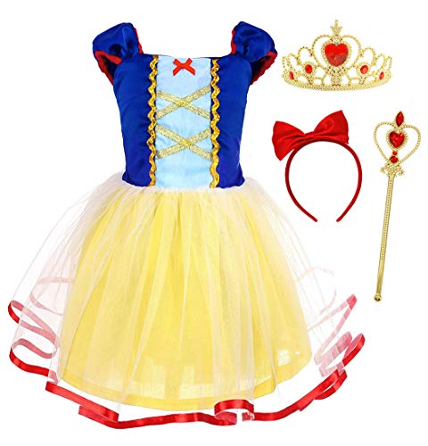 Berich Schneewittchen-Kostüm für Mädchen, mit 3-teiligem Prinzessinnen-Kostüm für Mädchen, Halloween-Outfit, Weihnachtsgeschenke, Schneewittchenkleid, 5–6 Jahre (Blau, 140) von Berich