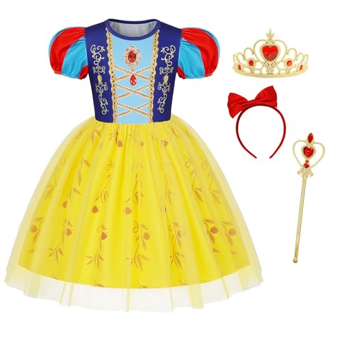 Berich Schneewittchen-Kostüm für Mädchen mit Zauberstab, Halloween-Outfits, Weihnachtsgeschenk, Weltbuchtag, Prinzessinnenkleid, 3–4 Jahre (Gelb, 110) von Berich